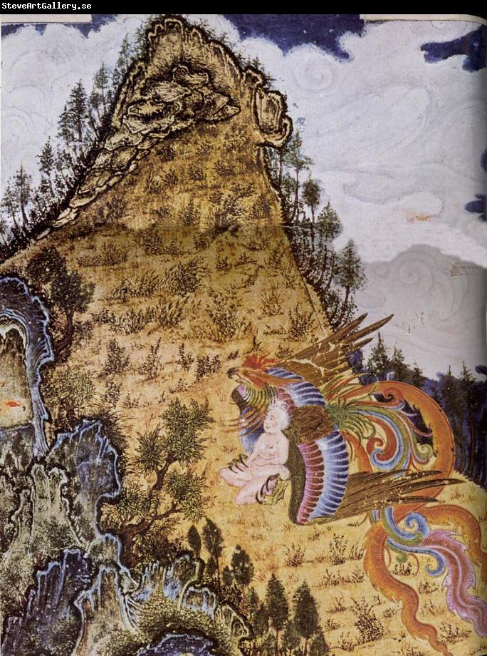 unknow artist The bird Simurgh carries the child Zal aloft into the mountains